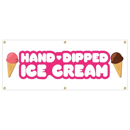 Signmission Hand Dipped Ice Cream Banner Heavy Duty 13 Oz Vinyl with Grommets B-72 Hand Dipped Ice Cream